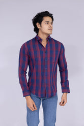 Navy blue and red checked shirt